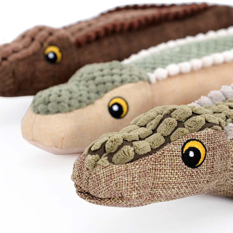 Close-up of the crocodile plush texture