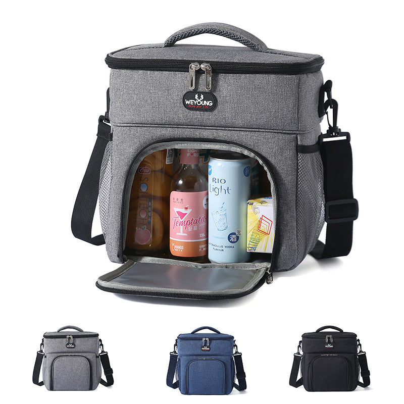 Insulated double lunch bag open with two pockets