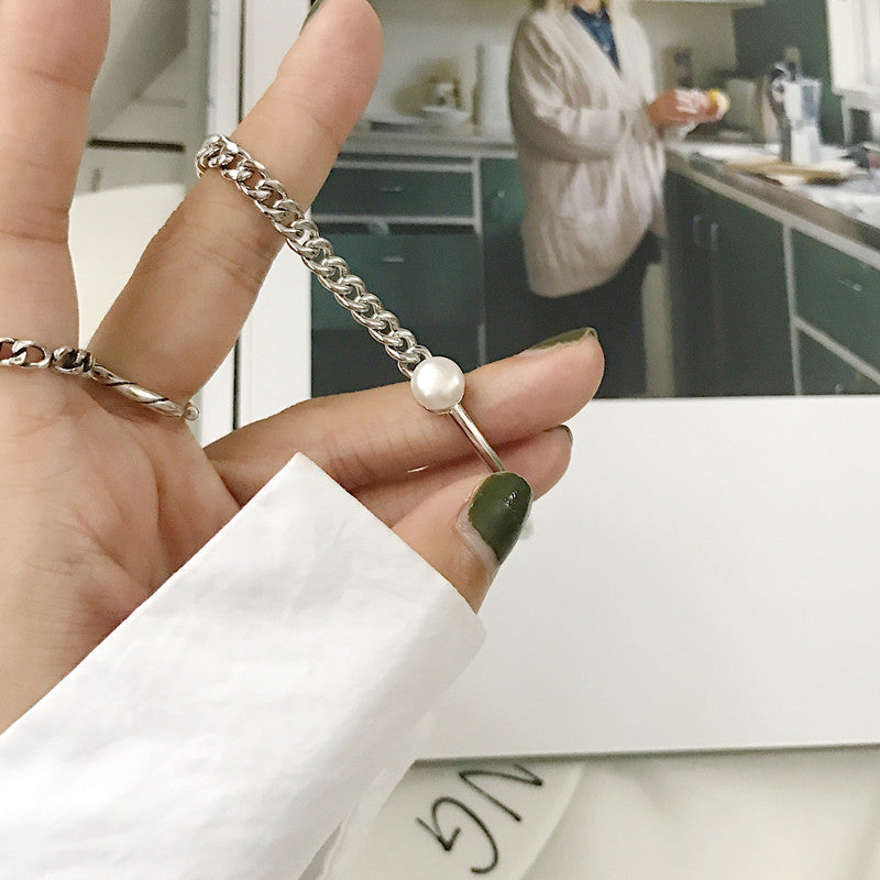 Asymmetric Faux Pearl Chain Bracelet - view 5