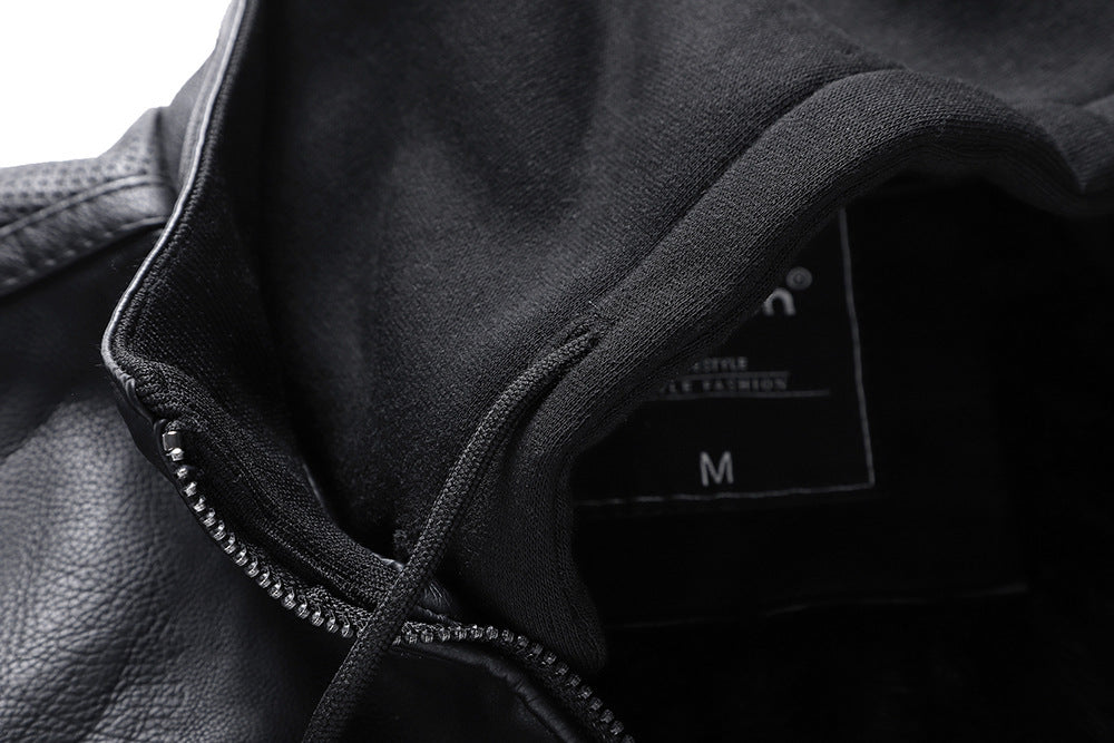 Men's Hooded Faux Leather Jacket - view 8