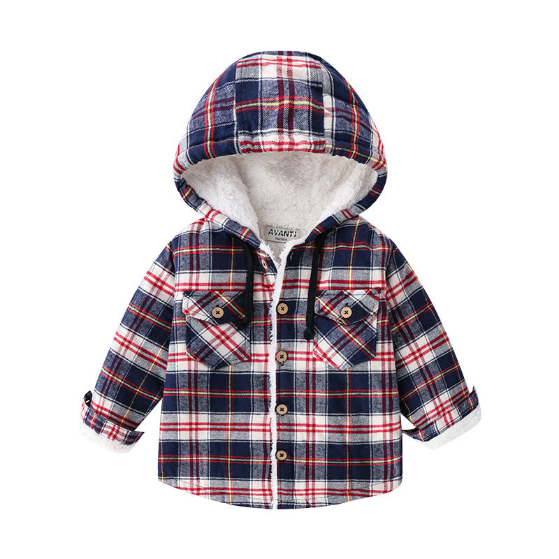 Boys' plaid hooded shirt jacket – view 3