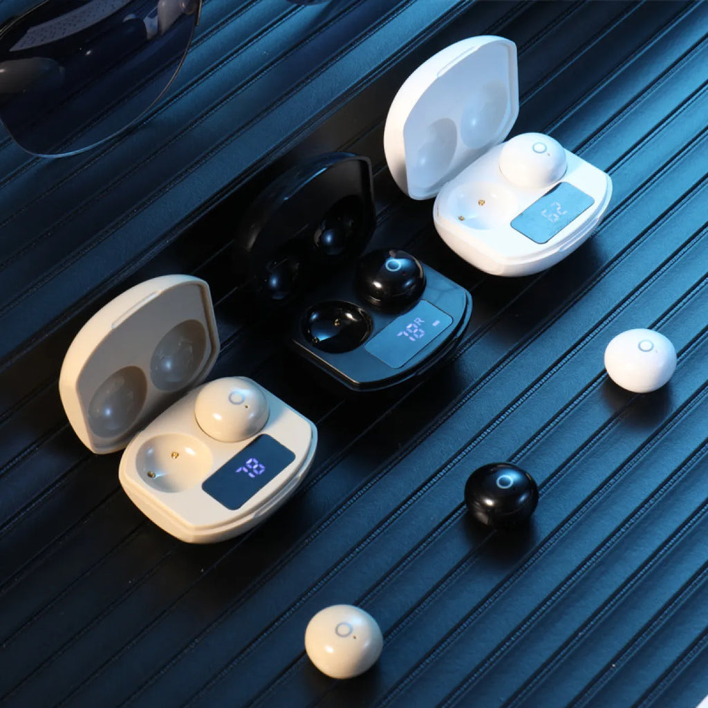 Wireless Bluetooth earbuds with charging case in black