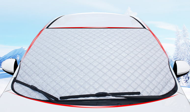 Windshield frost cover front view on a white car