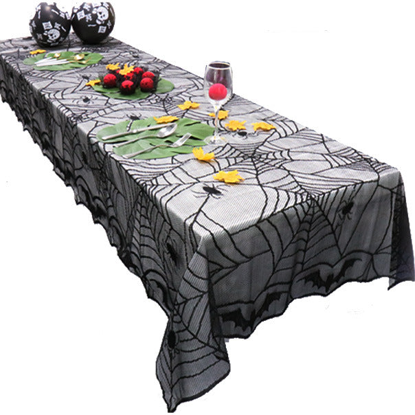 Black spider web lace Halloween tablecloth – view 1