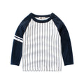 Kids' long sleeve T-shirt with white stripes and navy raglan sleeves