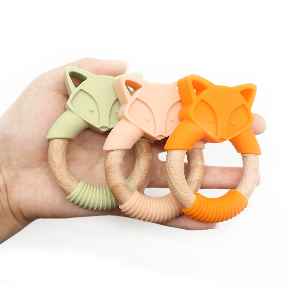 Fox Silicone and Wood Teether Ring 3