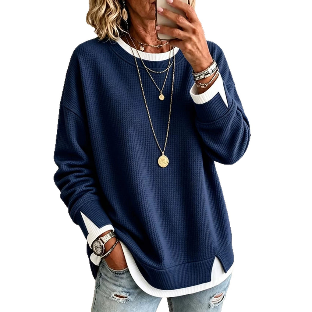 Women's Waffle-Knit Crew Neck Sweatshirt - view 2