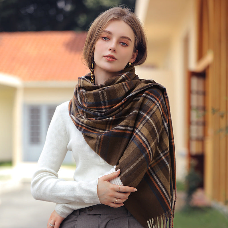 Women's Plaid Fringe Winter Scarf - view 10