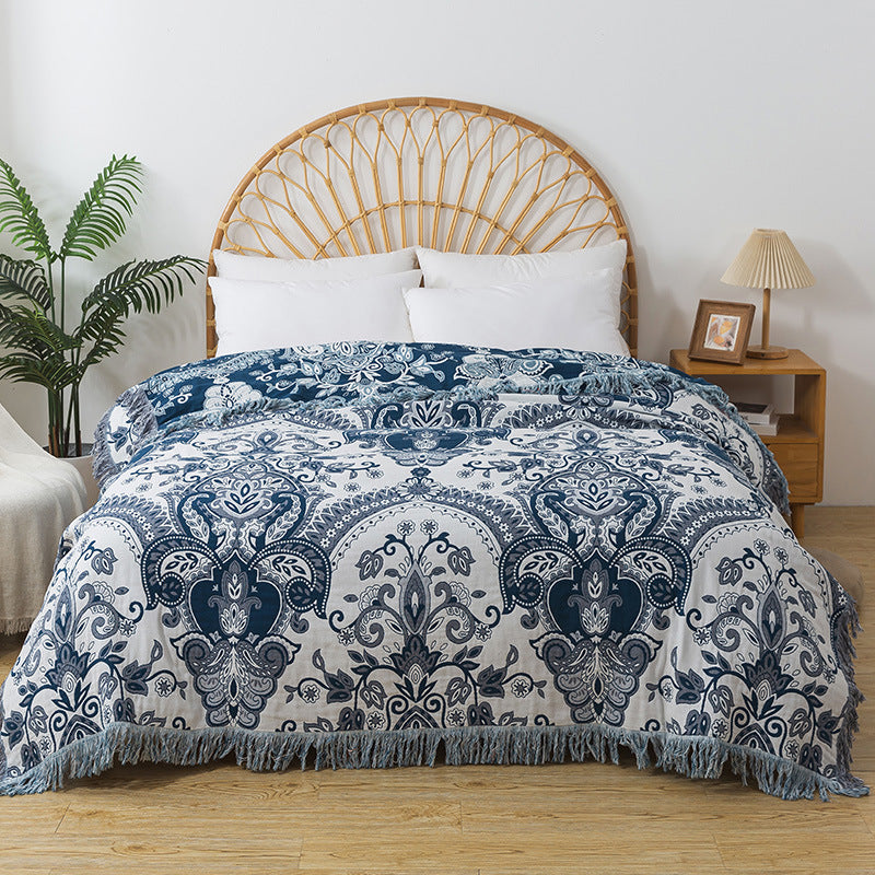 Floral Tassel Throw Blanket