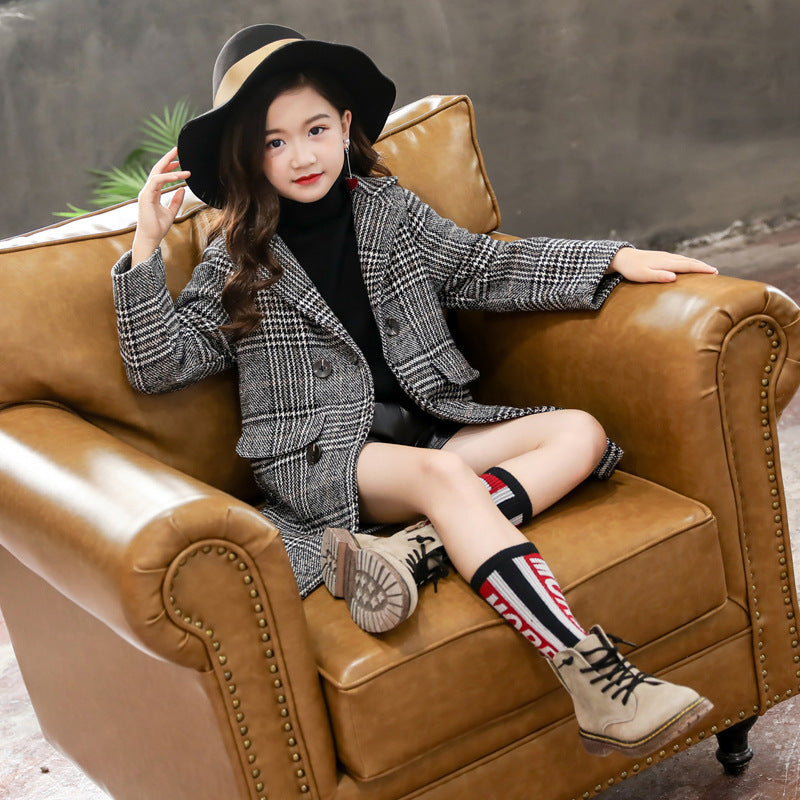 Girls' Houndstooth Plaid Winter Coat - view 5