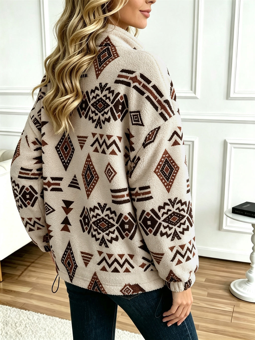 Women's Aztec Print Sherpa Half-Zip Pullover - view 3