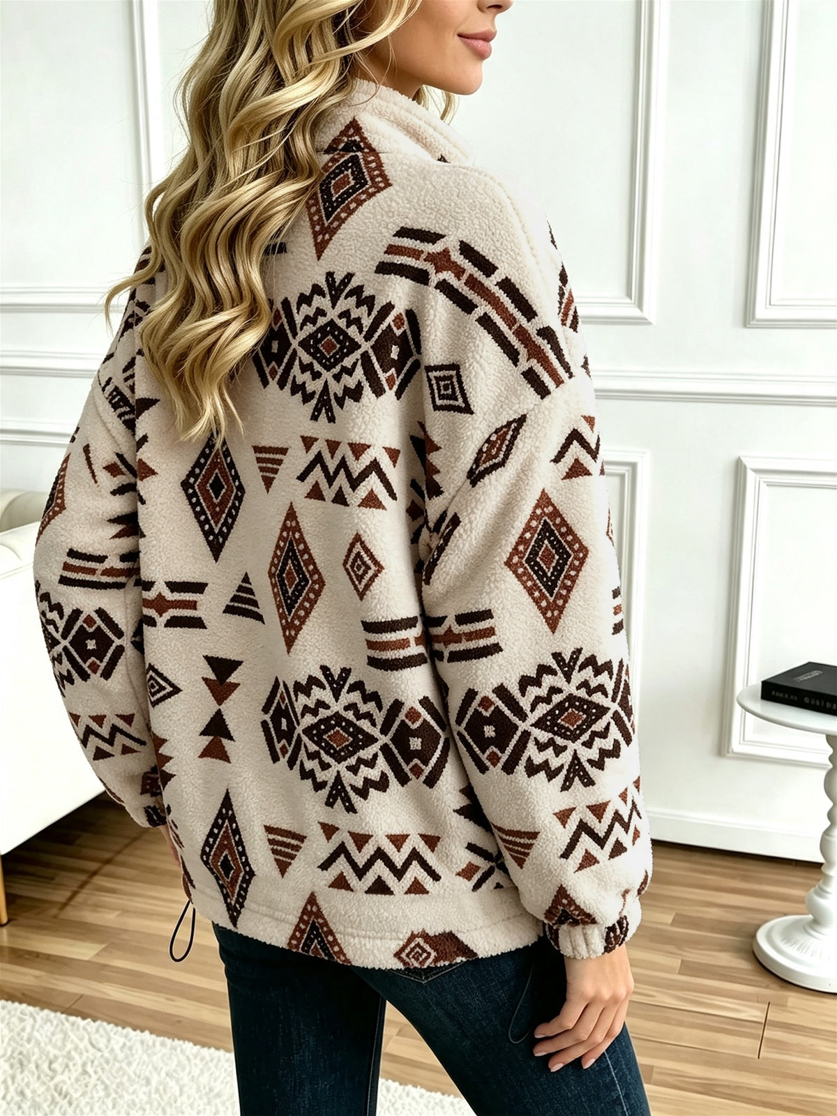 Women's Aztec Print Sherpa Half-Zip Pullover - view 3