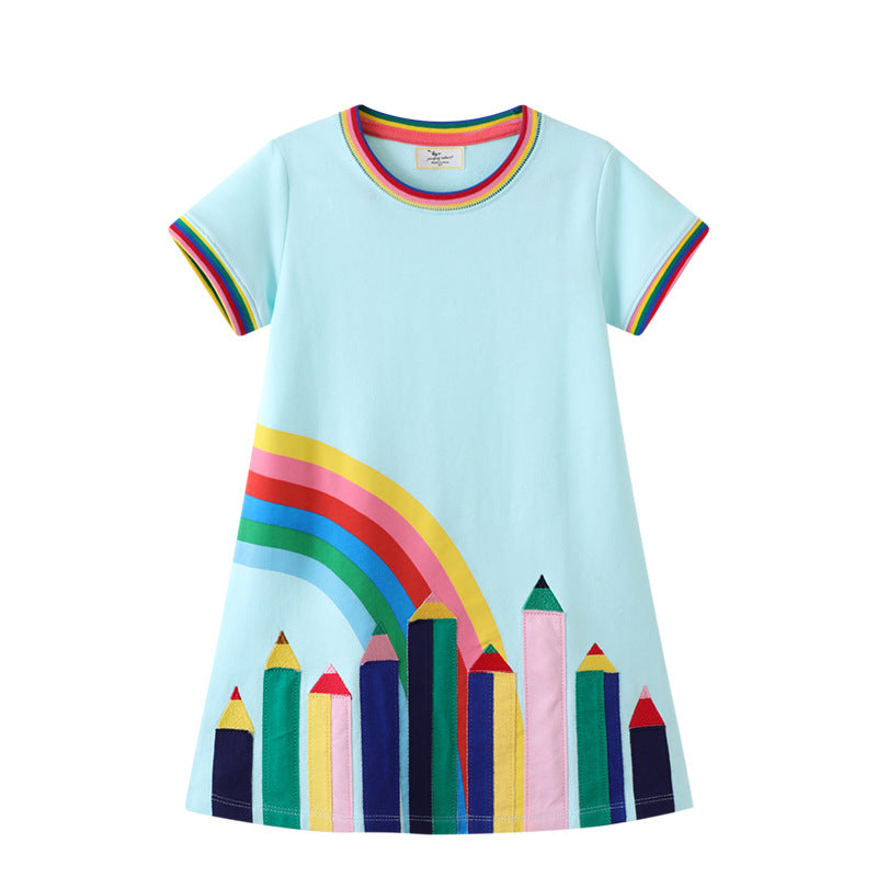 Girls' Rainbow Pencil Appliqué T-Shirt Dress - view 3