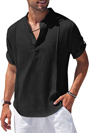 Men's linen henley short sleeve shirt – view 3