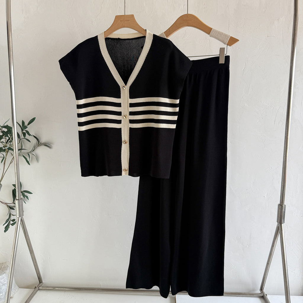 Women's Striped Knit Vest & Wide-Leg Pants Set - view 6