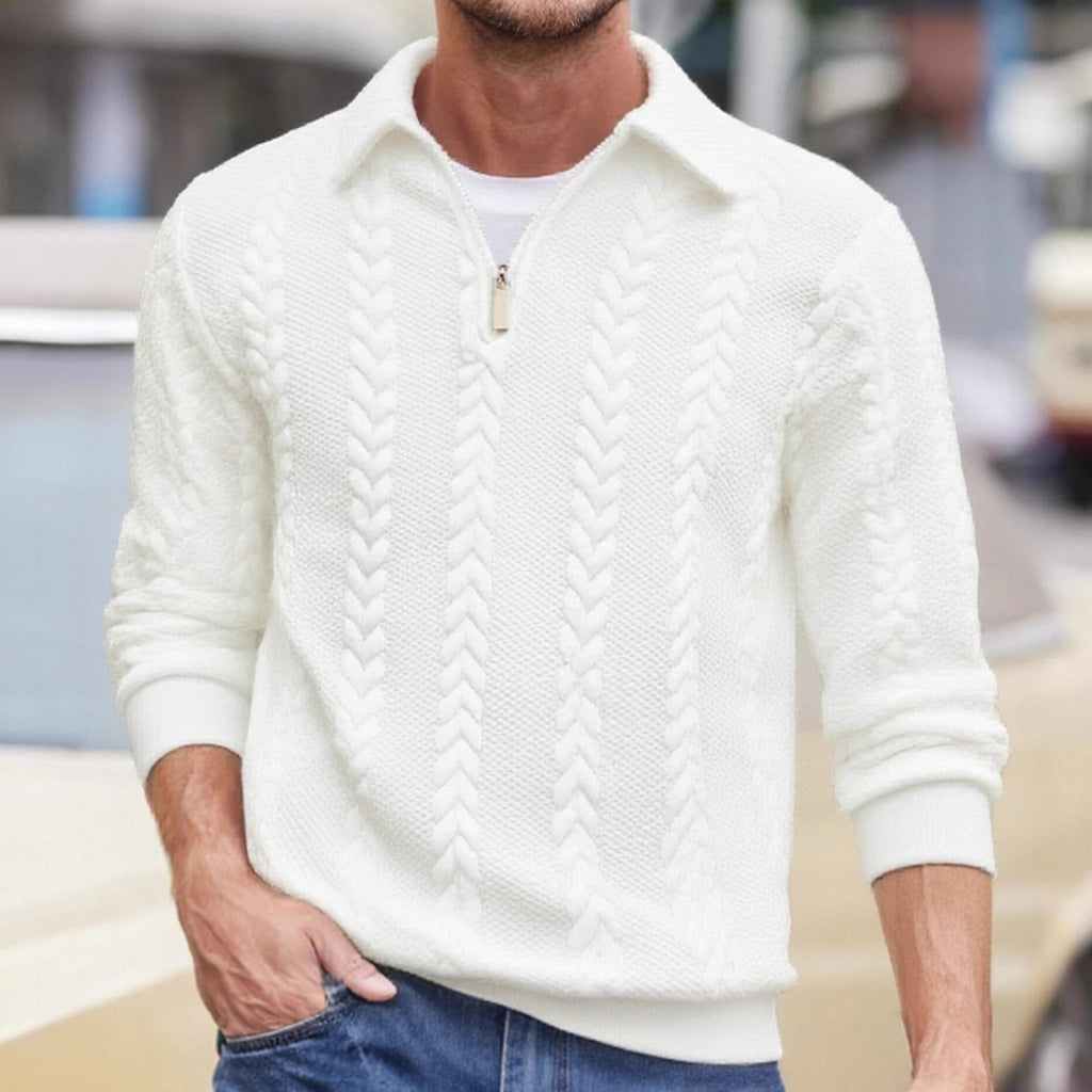 Men's Cable-Knit Quarter-Zip Polo Sweater