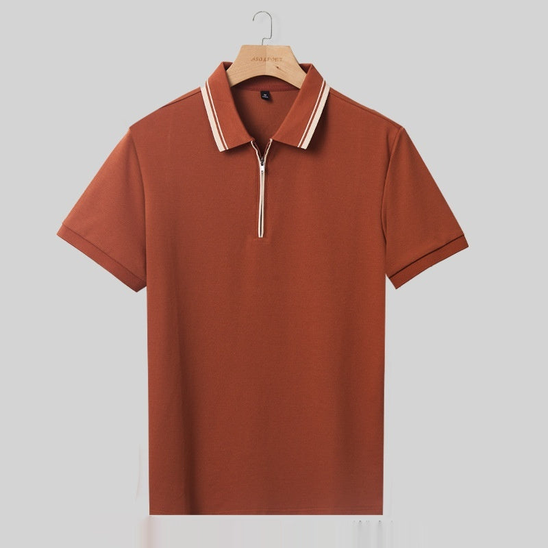 Men's Zip Polo Shirt with Tipped Collar - view 6