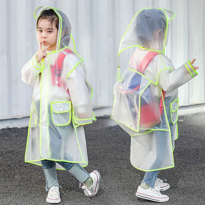Kids transparent rain poncho side view