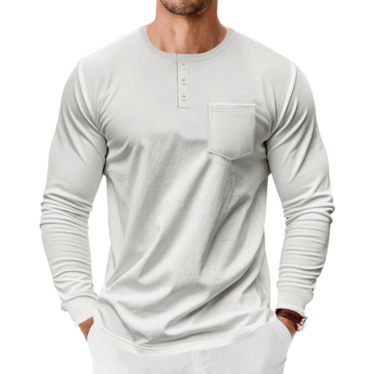 Men's Long Sleeve Pocket Henley – view 2