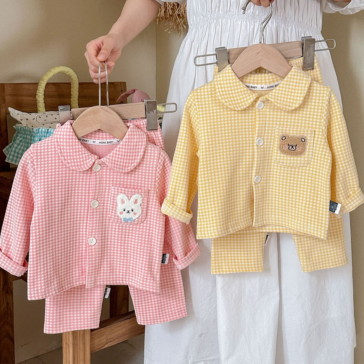 Kids' Brushed Fleece Gingham Pajama Set