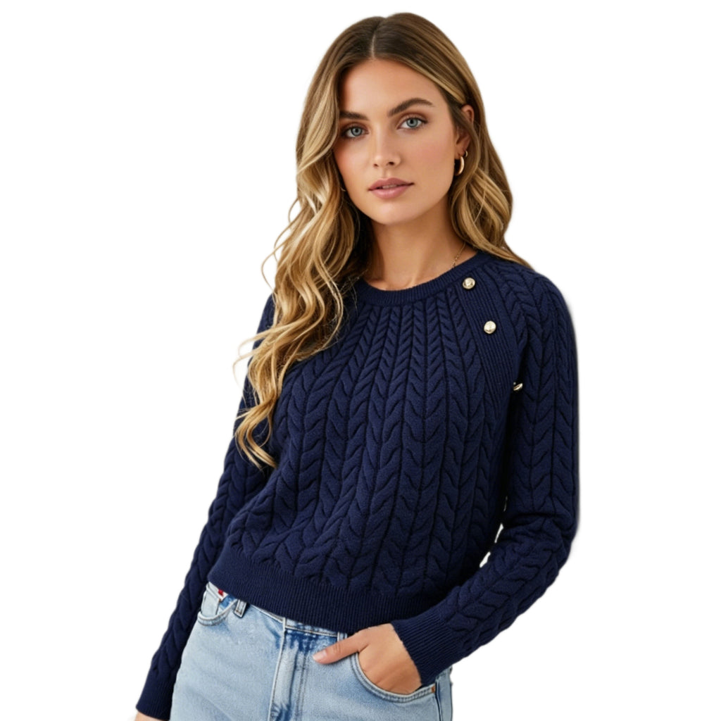 Women's Cable Knit Button-Shoulder Sweater - view 2
