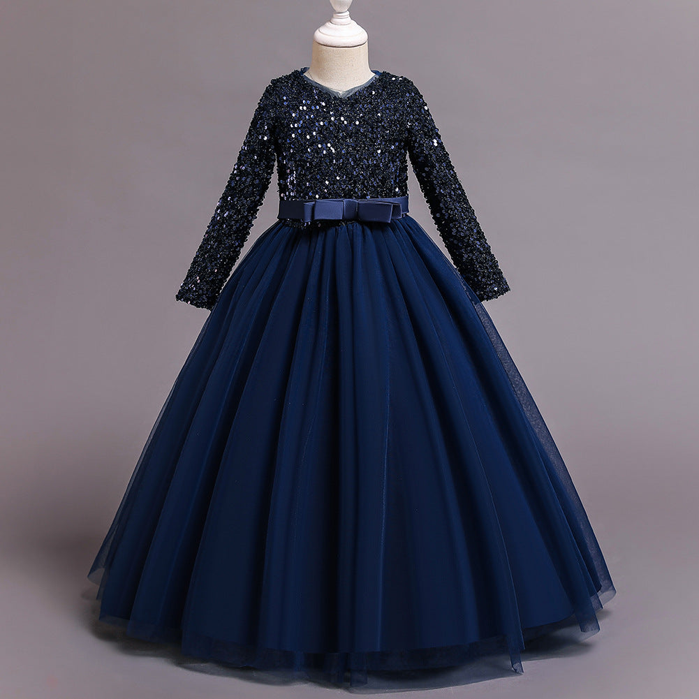 Navy blue girls' sequin party dress