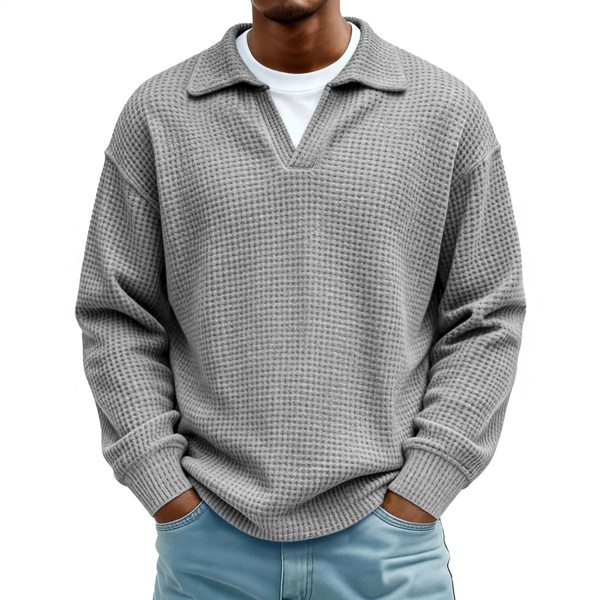 Men's Waffle-Knit Long Sleeve Polo
