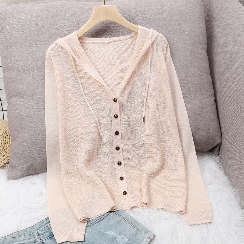 Women's Hooded Lightweight Knit Cardigan