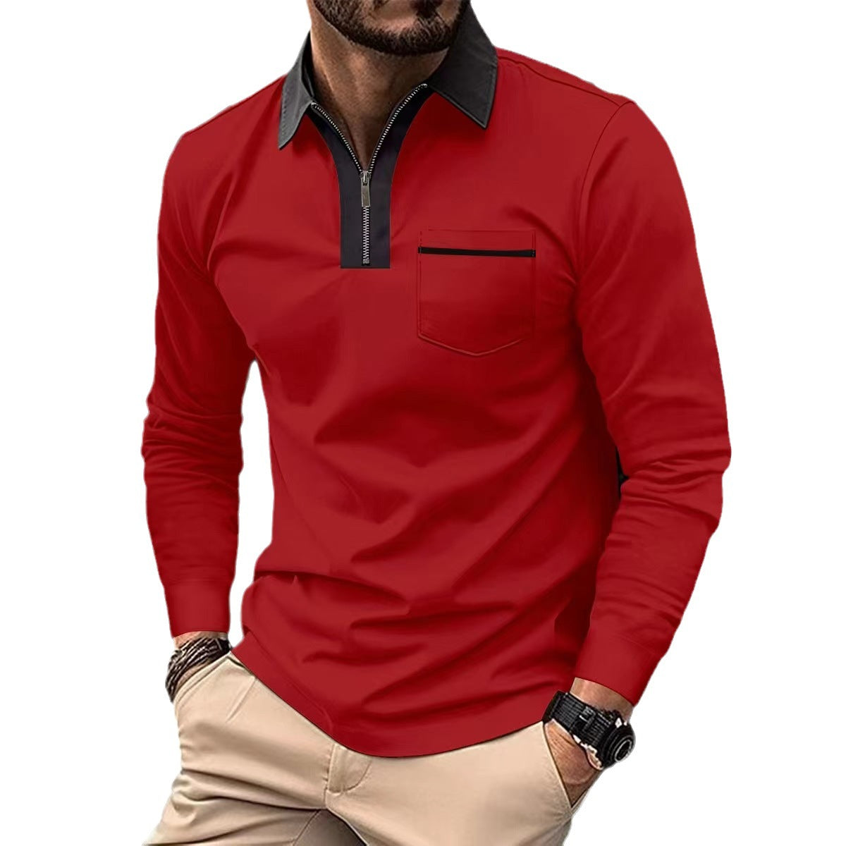 Men's Zip Collar Long Sleeve Polo – view 4