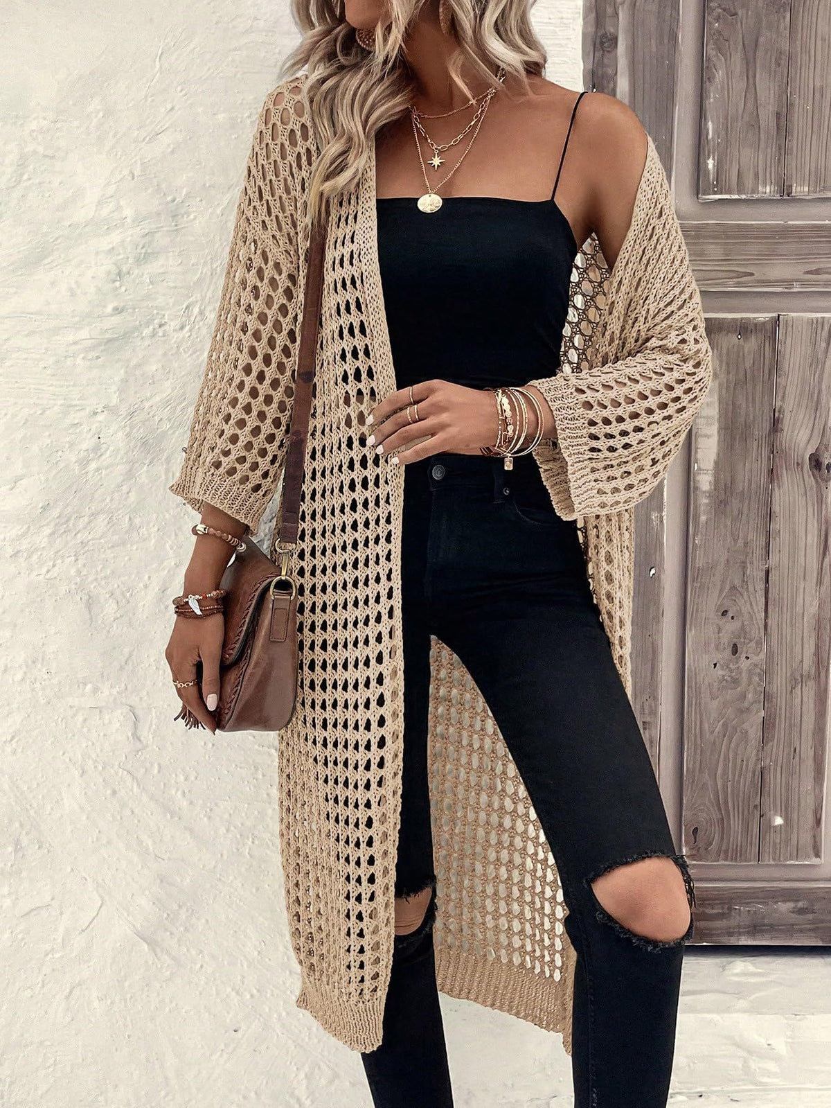 Women's Open-Knit Long Cardigan - view 8