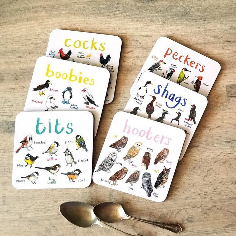 Square bird pun drink coasters – view 1