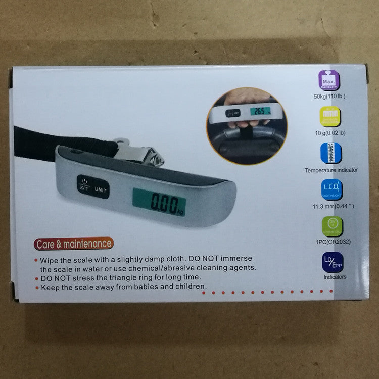Digital luggage scale box with feature list