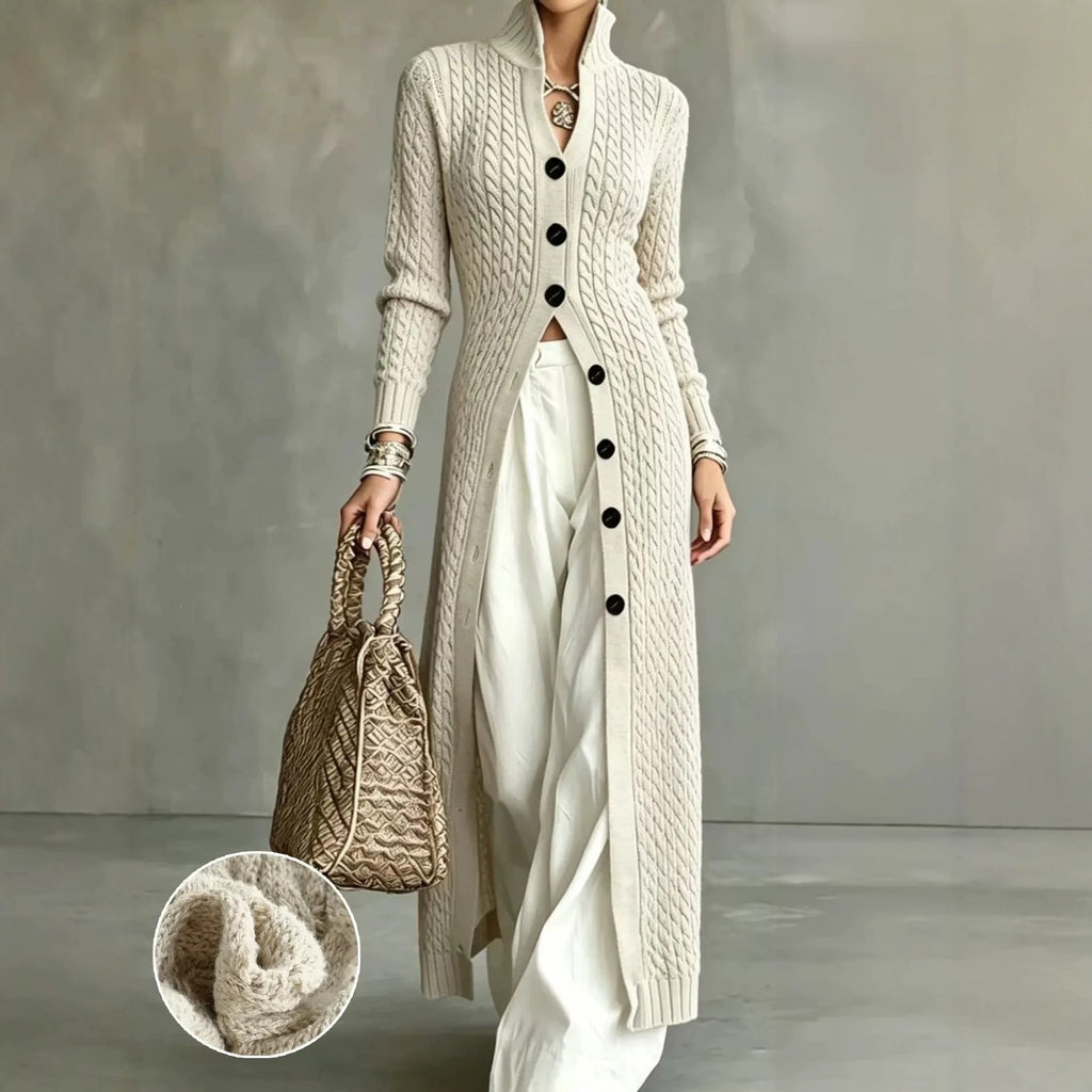 Women's Long Cable-Knit Button Cardigan