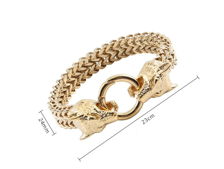 Stainless Steel Wolf Head Chain Bracelet - view 4