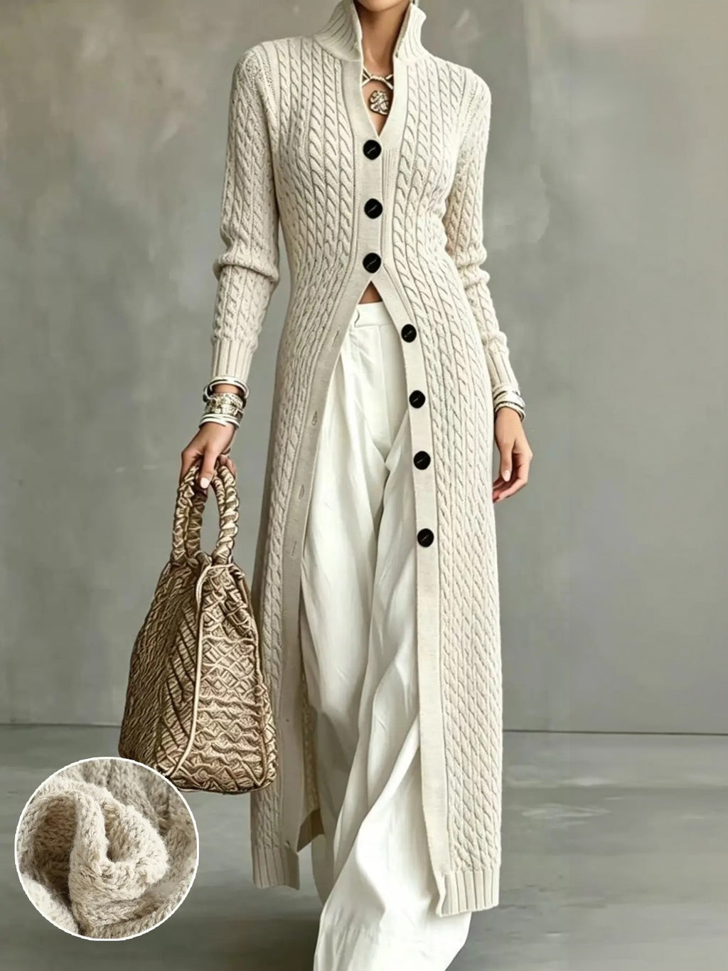 Women's Long Cable-Knit Button Cardigan - view 2