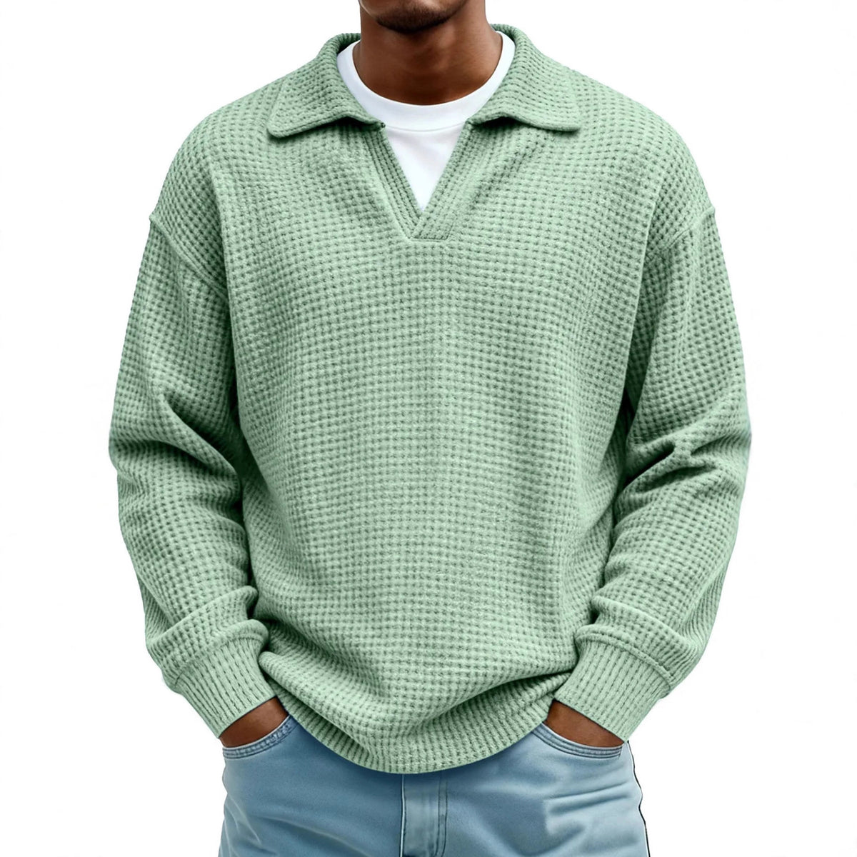 Men's Waffle-Knit Long Sleeve Polo - view 4
