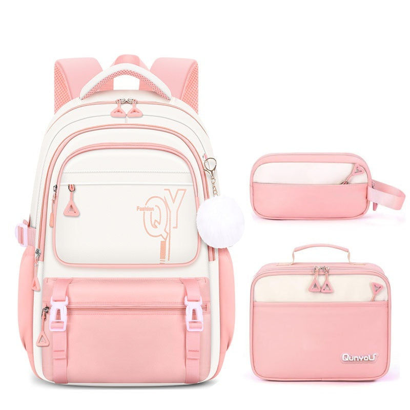 Pink three-piece kids school backpack set