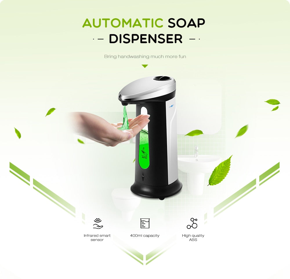 Black touchless soap dispenser by the sink