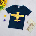Navy kids' T-shirt with golden airplane print