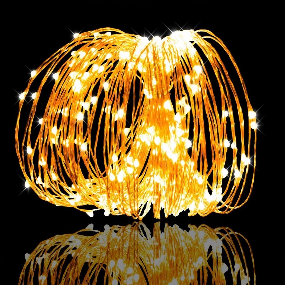Silver wire LED fairy string lights – view 1