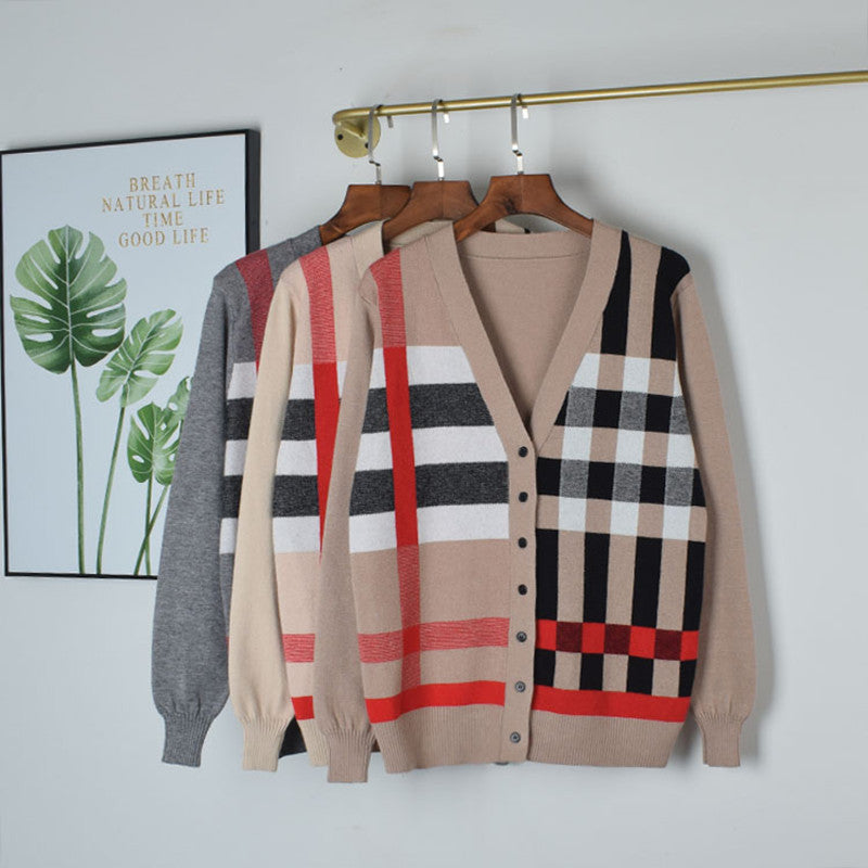Women's Plaid V-Neck Knit Cardigan - view 6