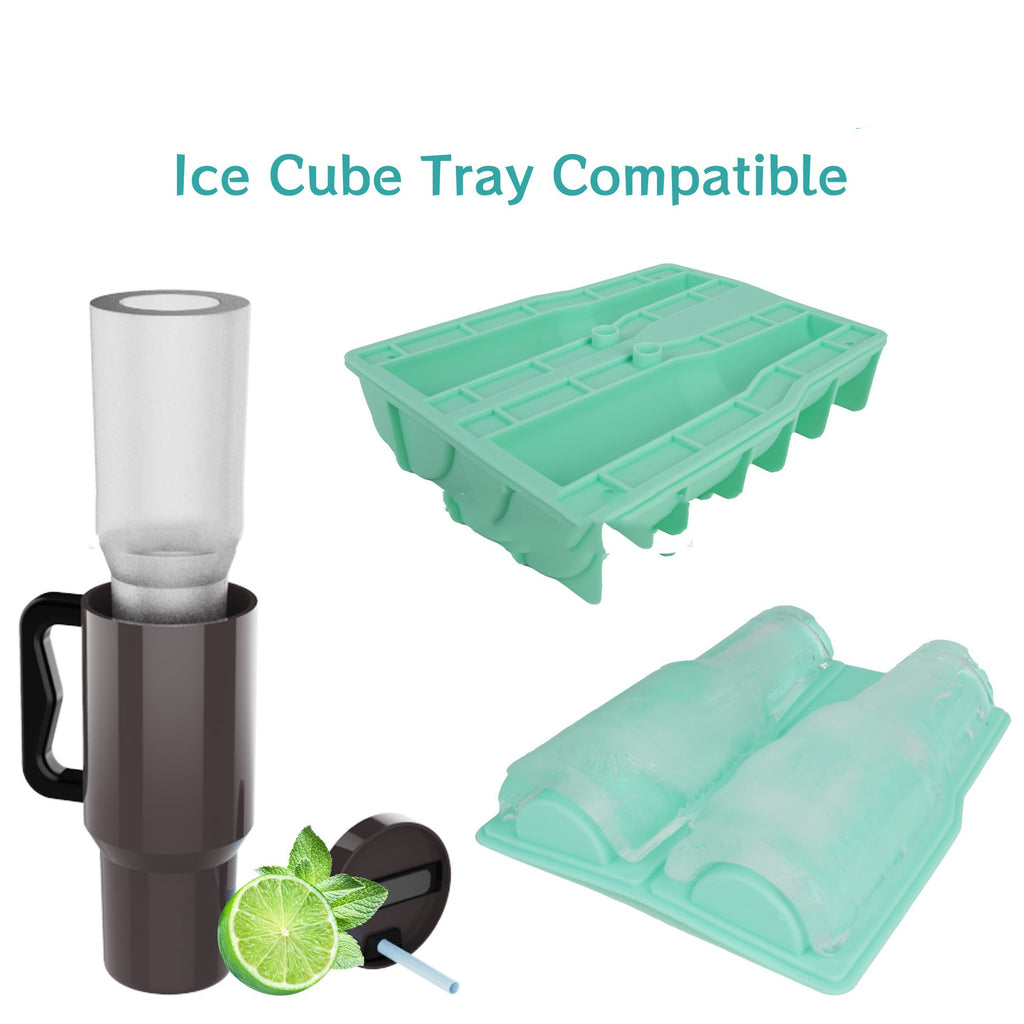 Silicone ice cube tray on a freezer shelf