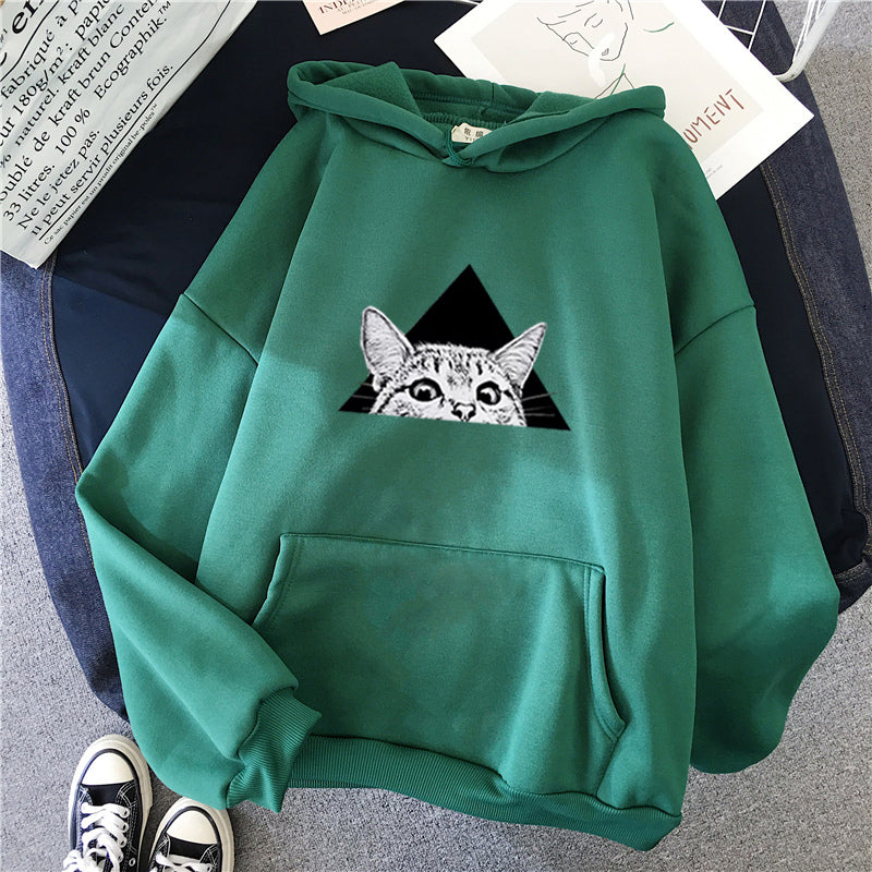 Women's cat print pullover hoodie – view 1