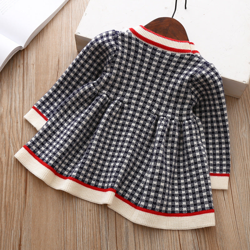 Girls' Plaid Knit Sweater Dress - view 8