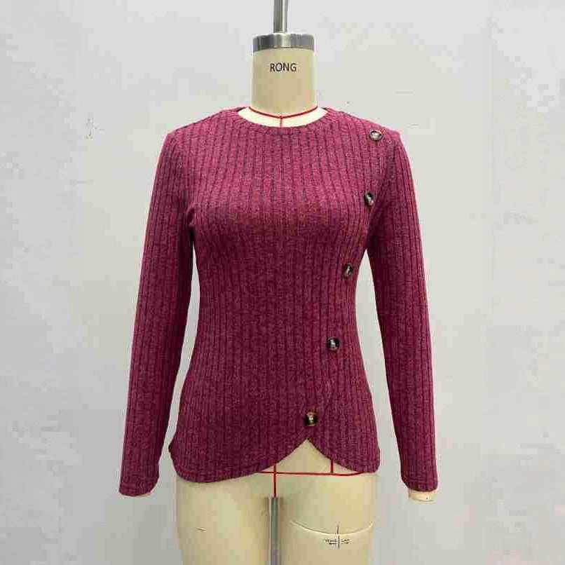 Women's Ribbed Knit Sweater with Button Detail - view 2