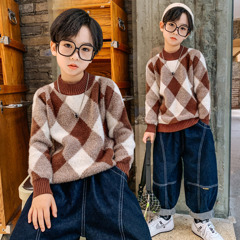 Boys' Argyle Knit Pullover Sweater - view 3