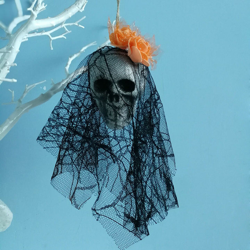 Hanging skull decoration with veil – view 3