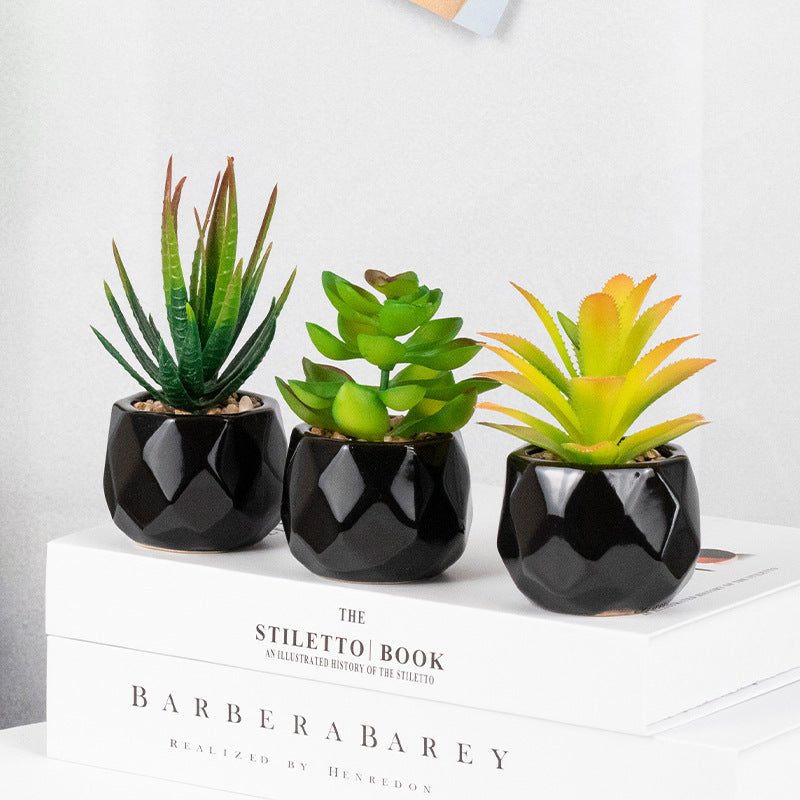 Mini artificial succulent in pot – view 1