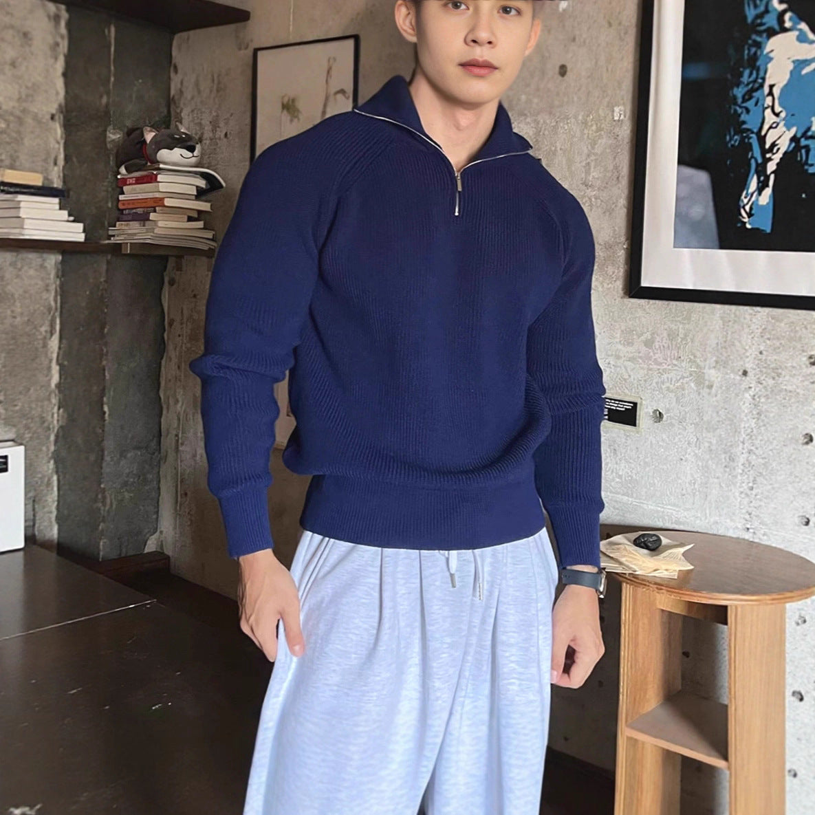 Men's Waffle-Knit Half-Zip Sweater
