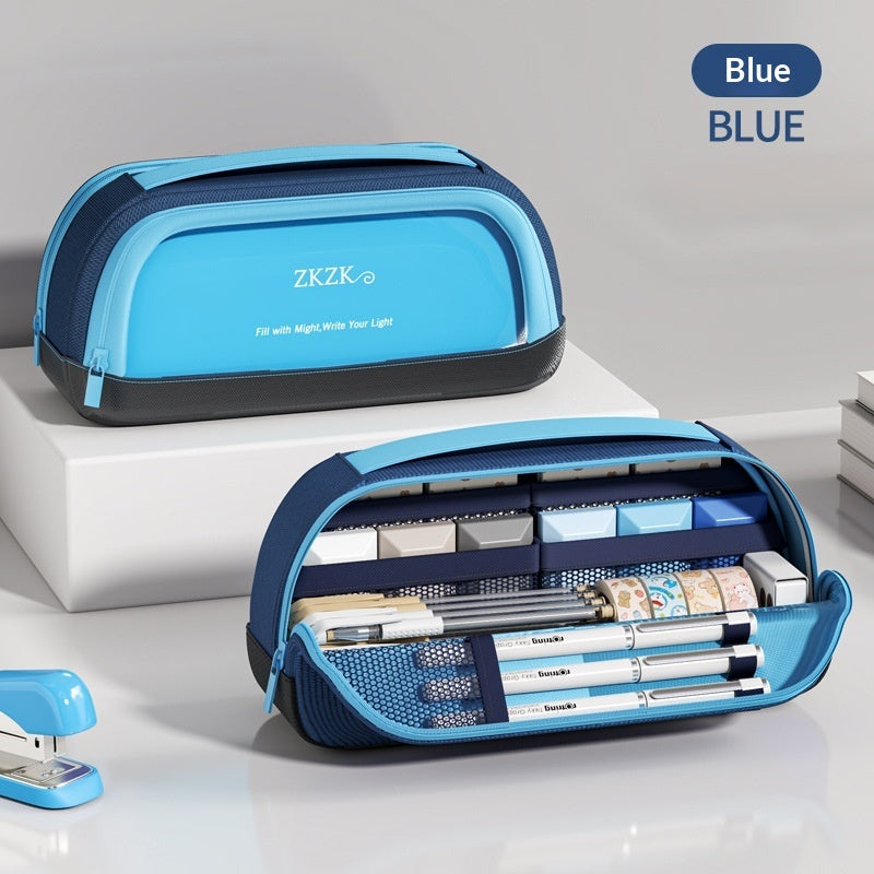 Blue large pencil case organizer open flat